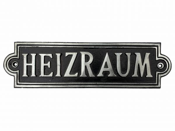 Klassisches Schild Heizraum aus Aluminiumguss (Silber)