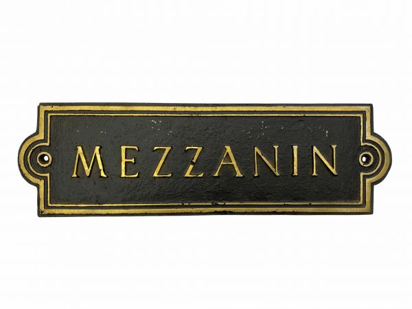 historisches Stockwerksschild MEZZANIN aus Messingguss
