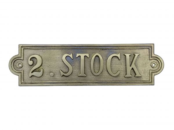 Stockwerkstafel "2. STOCK" aus Messingguss