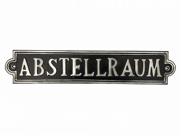 Aluminiumguss-Hinweisschild "Abstellraum" in Schwarz/Silber