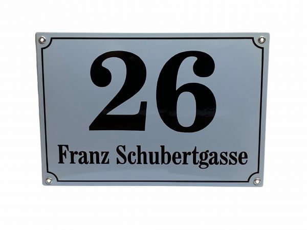 Hausnummerschild aus Emaille (Hellgrau/Schwarz)