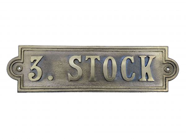 Stockwerksschild "3. STOCK" aus Messingguss